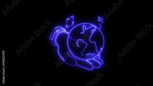 Wallpaper Mural Glowing neon global services icon 4k  isolated on black background. HD Video motion graphic animation Torontodigital.ca