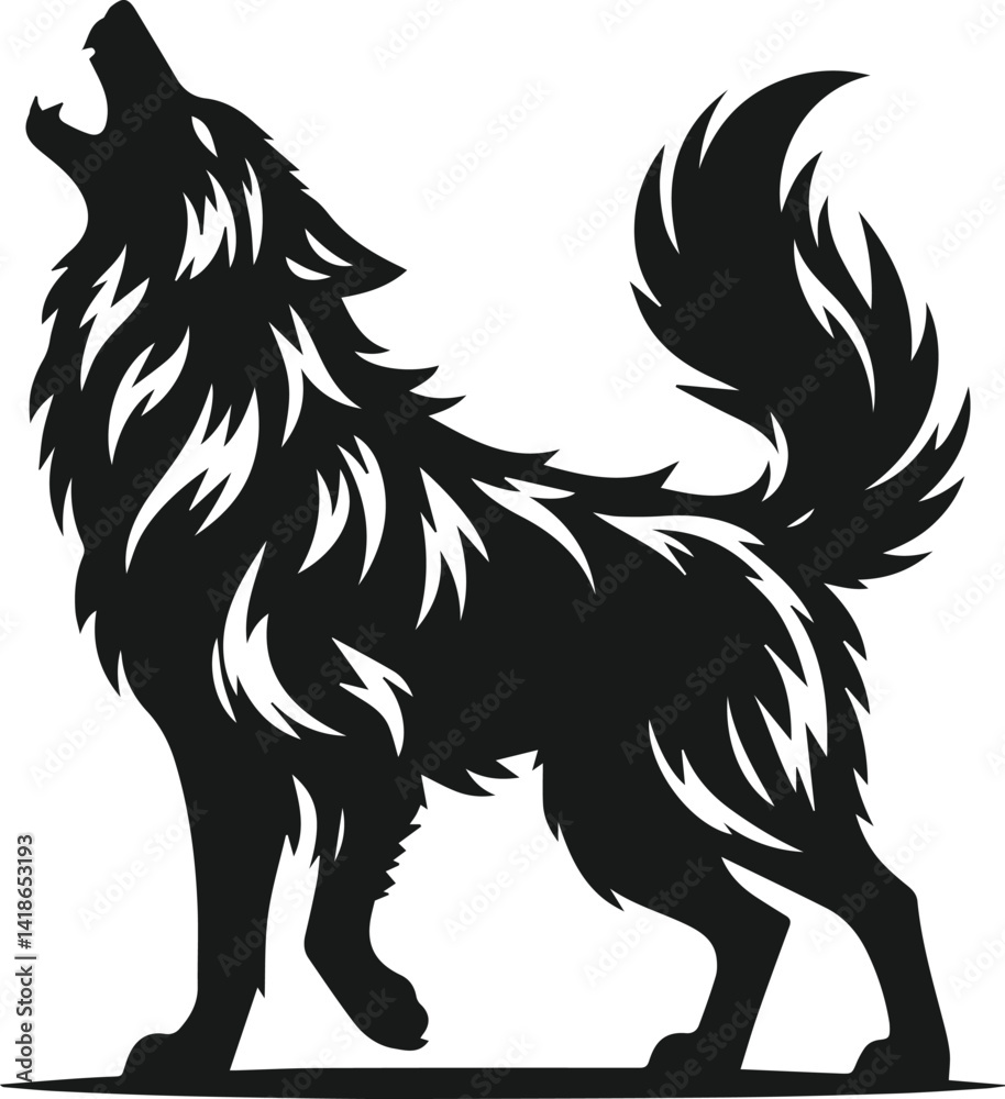 Obraz premium Wolf howling vector black