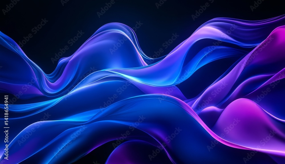 Fototapeta premium Abstract blue and purple glowing wave background.