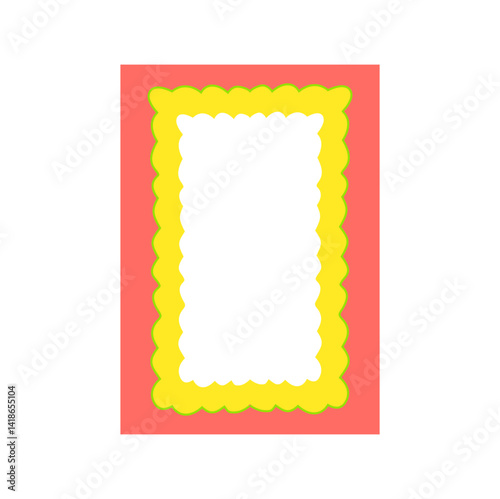 
Groovy Y2K color scallop wavy frame and retro funky border, vector blank background. Groovy psychedelic scallop pattern frames with wavy border with bright colors for poster of photo frame
