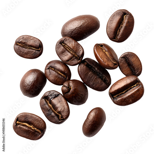 Coffee beans isolated on white background, top view --v 7.0