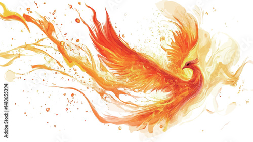 This digital painting depicts a phoenix in mid-flight.  The bird is rendered in a dynamic style, with flowing lines and textured brushstrokes suggesting both the fluidity of movement