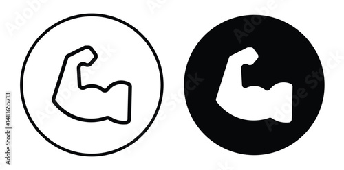 Strong muscular arms vector icon. Muscle icon. Bicep symbol. Muscular power pictogram isolated on a white and black background