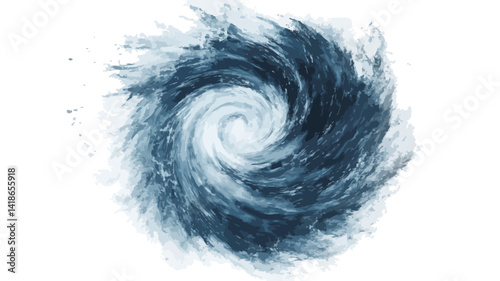 The image presents a stylized, abstract representation of a water vortex.  The visual is dominated by a swirling, spiraling pattern of varying shades of blue and teal, ranging from deep