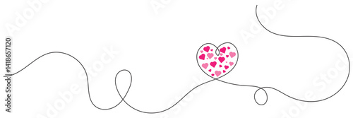 One continuous drawing of Heart and red color shape love sign. Thin flourish and romantic symbols in simple linear style. Editable stroke. Vector illustration.