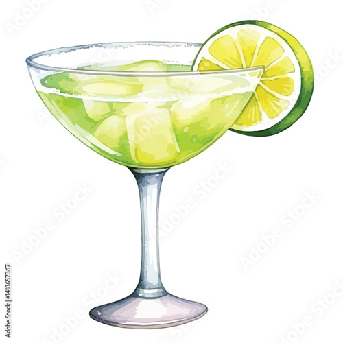 watercolor A margarita glass with a lime slice illustration