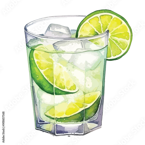 watercolor A margarita glass with a lime slice illustration