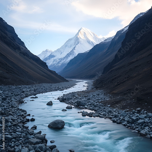The river on the east slope of Mount Everest