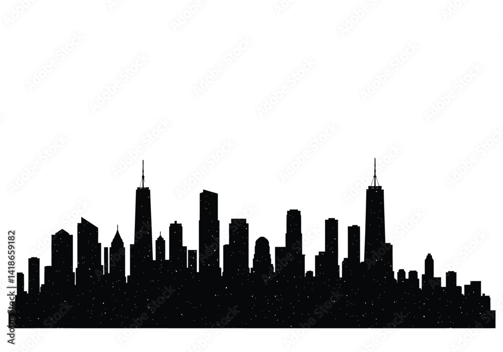 Naklejka premium City silhouette painting. This image shows a city skyline in silhouette form, featuring various buildings and skyscrapers, emphasizing urban architecture. Vector clipart illustration design.