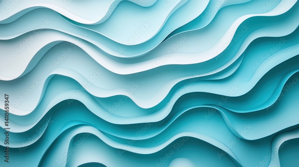 Abstract 3D layered waves in blue tones with soft shadows Abstract 3D layered waves in blue tones with soft shadows