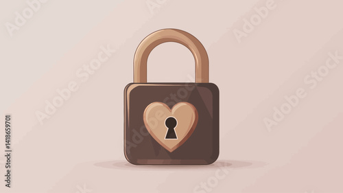 A digital illustration of a square-shaped padlock rendered in a 3D style. The padlock is predominantly dark brown, with a lighter brown, wooden-textured heart shape inset into its face