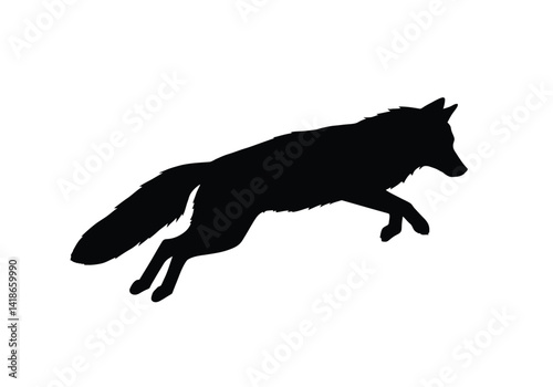 Fox jumping silhouette. This image shows a black silhouette of a fox in mid-jump, highlighting its agility, grace, and dynamic motion. Vector clipart illustration design.
