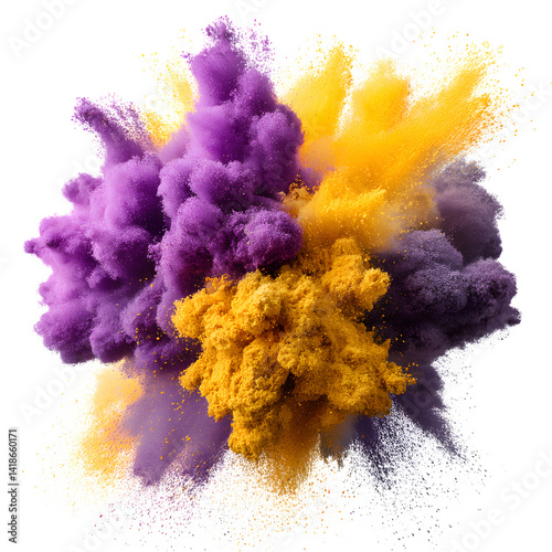 colorful explosion powder, matcha, turmeric and acai flying isolated on white, clipping path --v 7.0