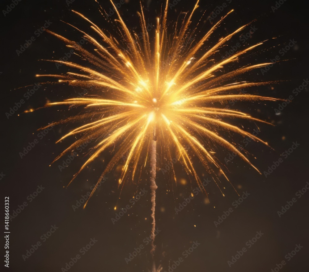 Obraz premium Golden fireworks burst, vibrant yellow hues, fiery embers , display, sparkle, burst