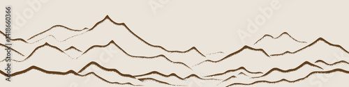 Mountain landscape in sepia tones, minimalism, imitation pencil drawing, vector illustration