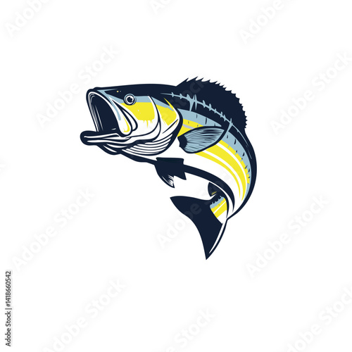 Striped Bass Vector Illustration – Bold Fishing Logo Design for Apparel, Stickers, and Decals