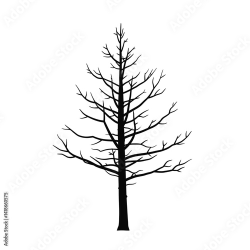 Dead pine tree silhouette. This image shows the barren silhouette of a pine tree with leafless branches, symbolizing starkness and winter's solitude. Vector clipart illustration design.