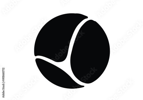 Tennis ball silhouette. This image shows a black silhouette of a tennis ball, showcasing a clean and simple abstract representation of sports equipment. Vector clipart illustration design.