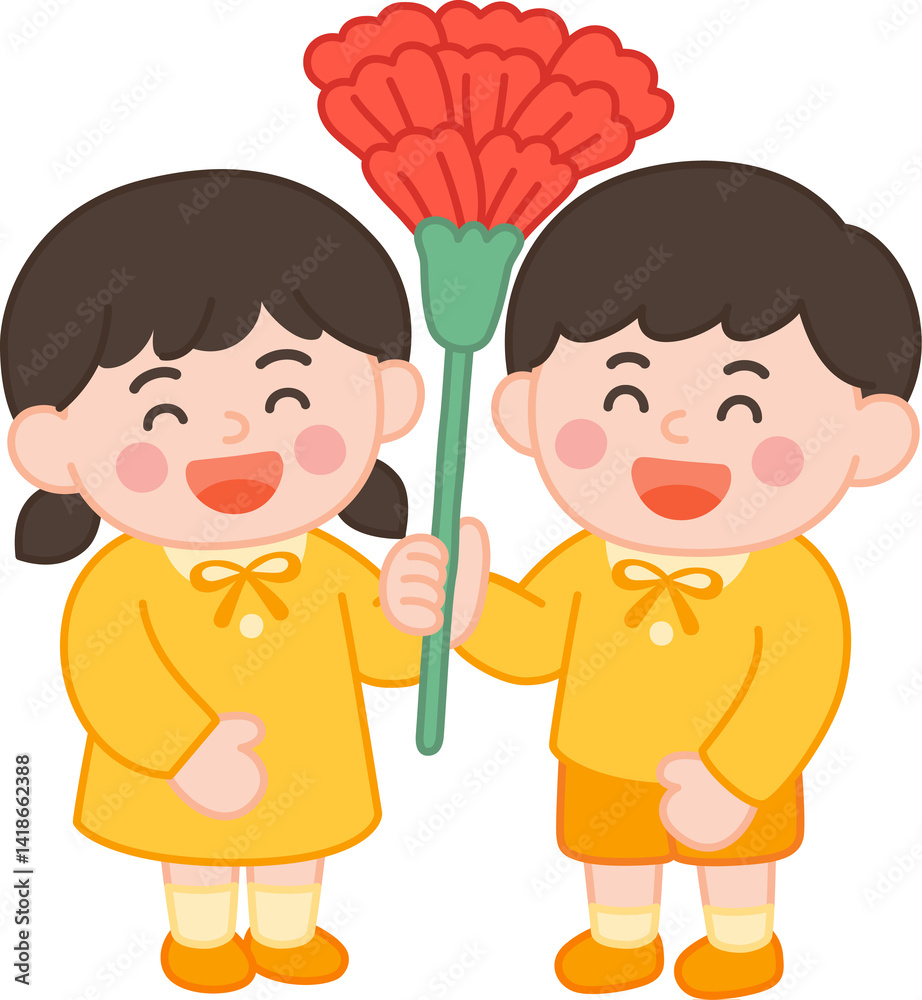 Cute Boy and Girl with a Red Carnation – Thank You Clipart