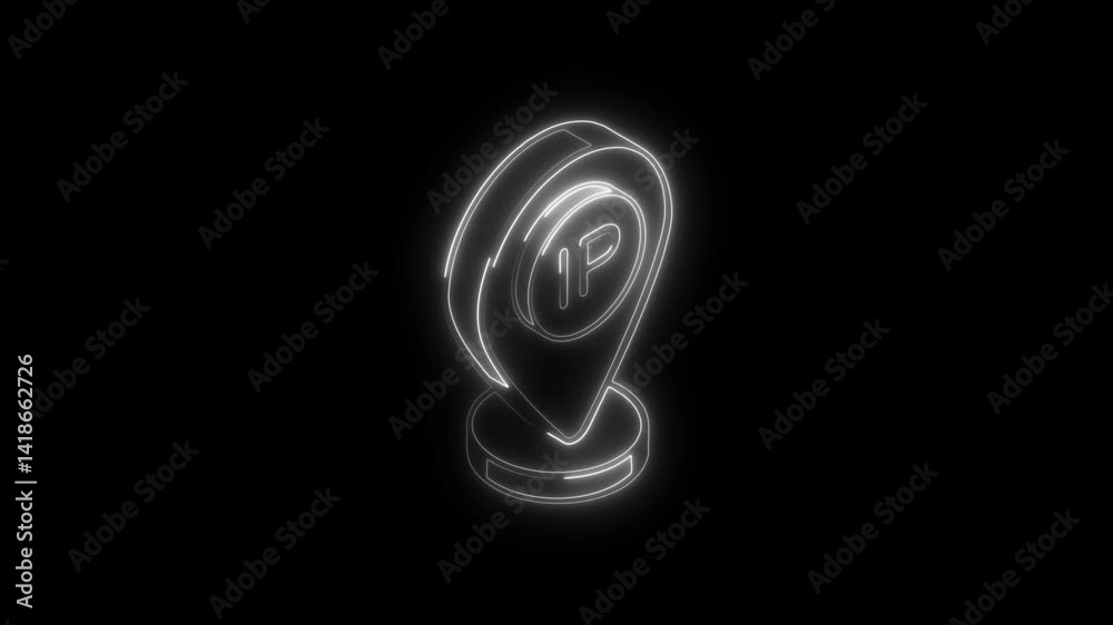 Glowing neon ip address icon 4k  isolated on black background. HD Video motion graphic animation