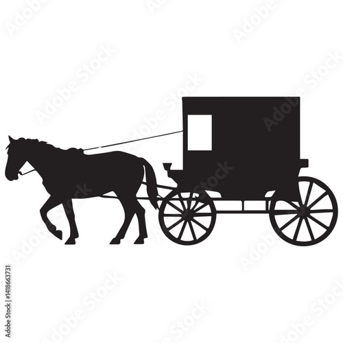 Amish buggy and Horse silhouette vector Set Amish horse and carriage black White Background.