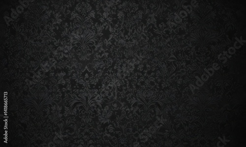 Intricate black damask, seamless gothic floral wallpaper pattern, motif, vine, design