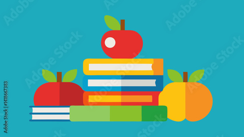 Back to School with Books and Apples Vector Art