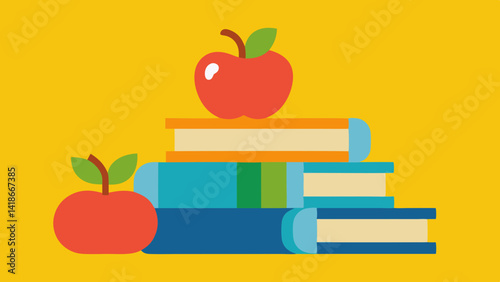 Back to School with Books and Apples Graphic