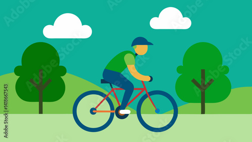 Bicycle Rider in Green Park Nature Setting