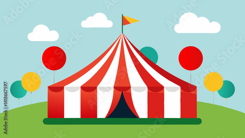 Big Top Circus Tent with Flags and Balloons Vector
