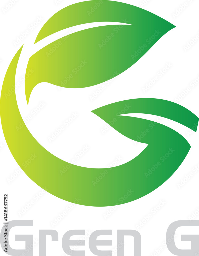 Green G Logo with Leaf Element Green G Logo with Leaf Element