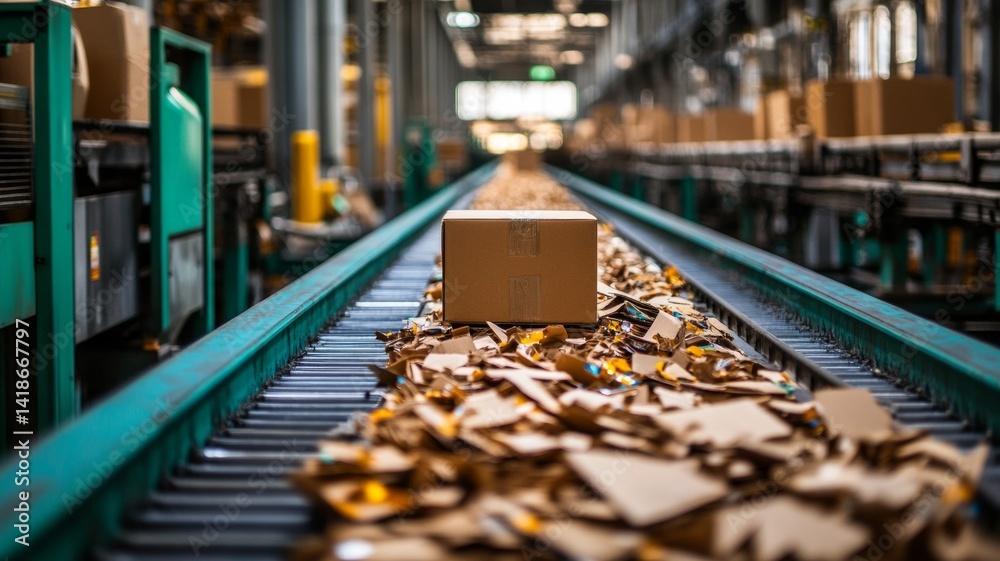 Warehouse boxes moving on a conveyor belt Warehouse boxes moving on a conveyor belt