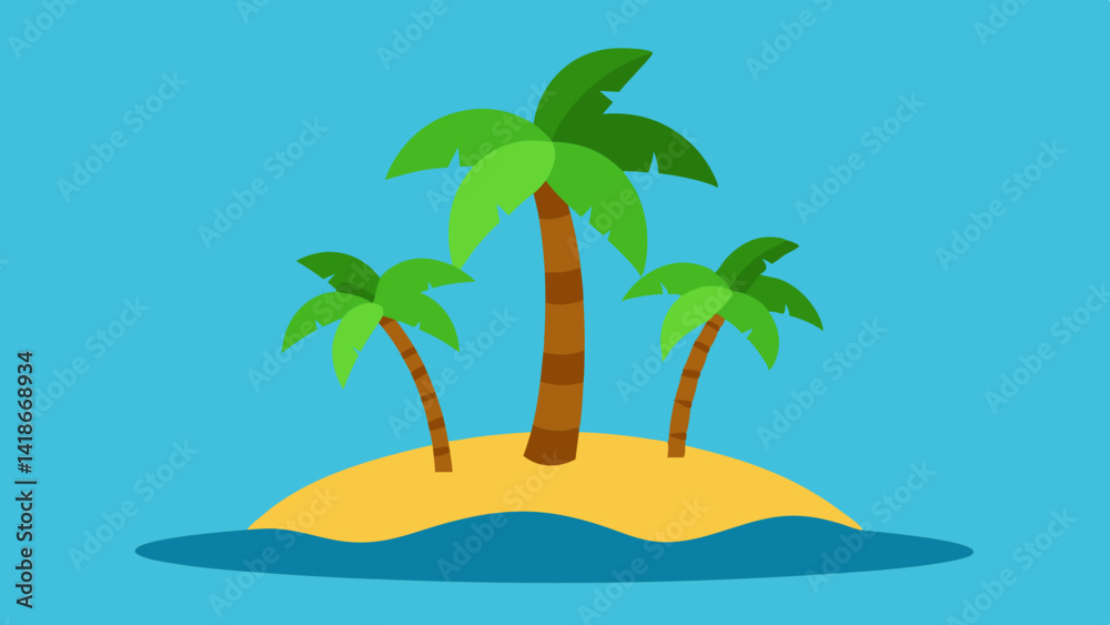 Fototapeta premium Cartoon Island with Coconut Trees Scene