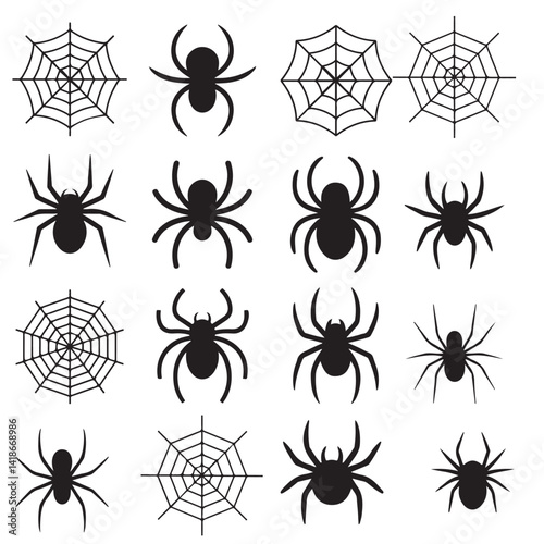 spiderweb black vector silhouettes
