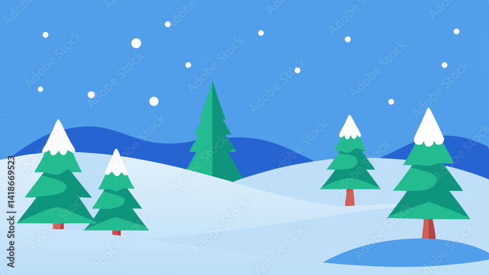 Naklejka premium Christmas Day Winter Landscape with Snow and Pine Trees