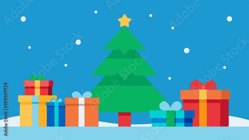 Christmas Living Room Background with Gifts and Garland Decor