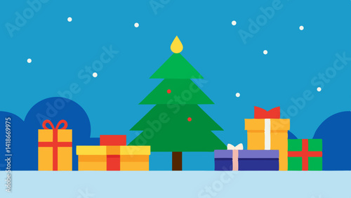 Christmas Morning Background with Wrapped Presents and Tree