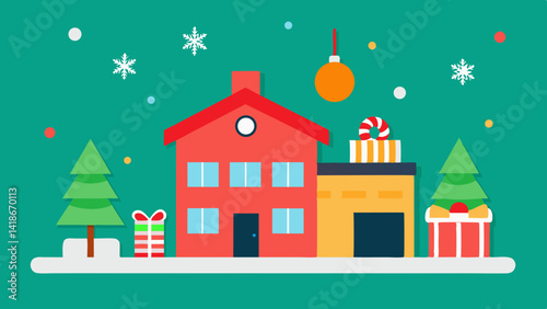 Christmas School Celebration Background with Festive Lights