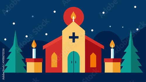 Church Service Christmas Background with Warm Candlelight