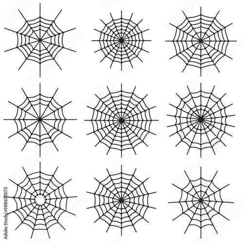 spiderweb black vector silhouettes