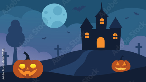 Classic Halloween Night with Jack O Lanterns and Spooky Decor