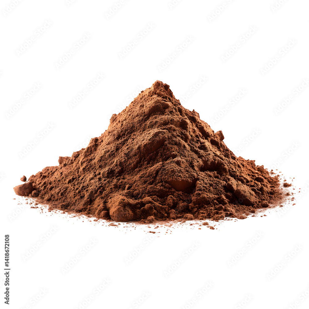 Pile cocoa powder isolated on white background, side view --v 7.0 Pile cocoa powder isolated on white background, side view --v 7.0