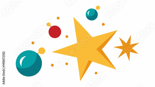 Christmas Stars and Baubles on White Background Festive Design