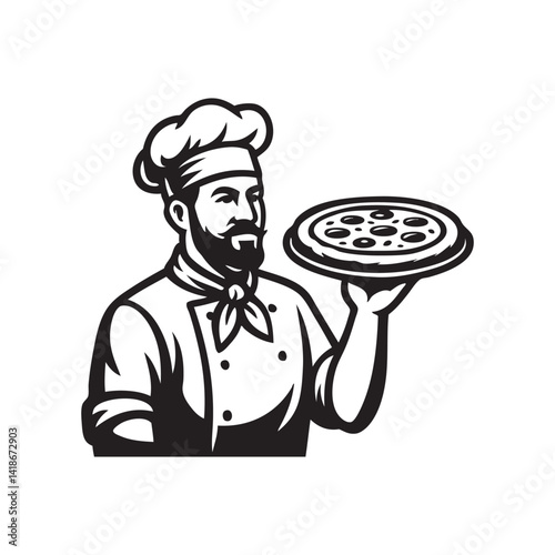 Chef Holding Pizza Vector