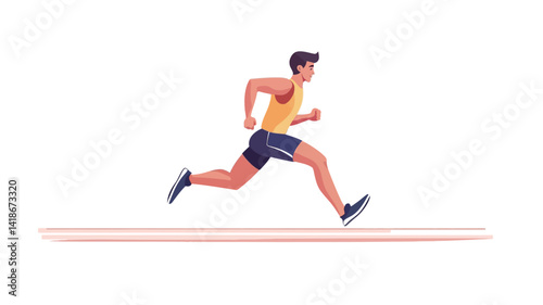 A vector illustration depicting a male runner mid-stride. The style is minimalist and flat, characterized by bold, solid colors and smooth lines, creating a sense of movement and dynamism