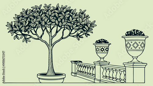 Beautiful trees in pots. Beautiful tree on green background. It is convenient to cut and combine with other tasks vector illustration.
