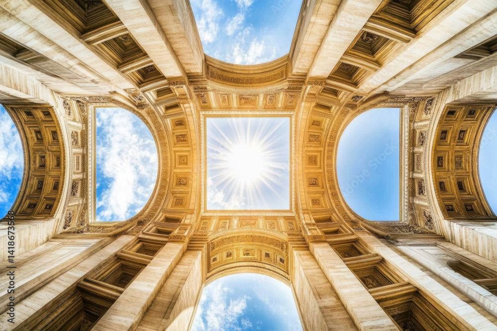 Fototapeta premium Architectural archway, sunlight, sky