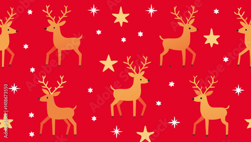 Reindeer and Stars in a Festive Pattern Background Design