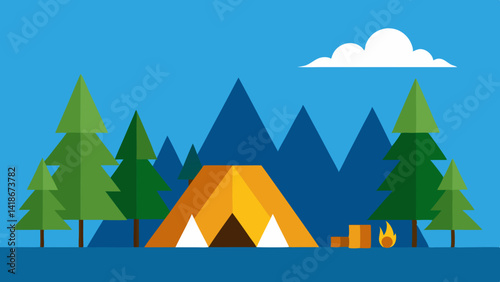 Camping at Night with Tent and Fire in Forest Setting