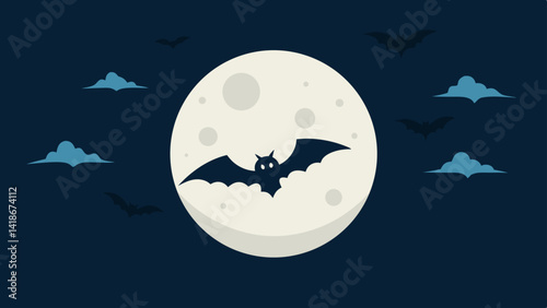 Creepy Clouds and Bats with Full Moon Halloween Scene